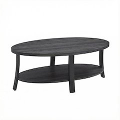 Contemporary Charcoal Oval Wood Shelf Coffee Table with Storage Space