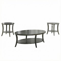 Gray Oval Coffee Table Set with 3 Pieces and Contemporary Design for Living Room
