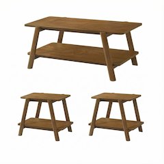 Walnut 3-Piece Wood Coffee Table Set with Mid-Century Modern Design
