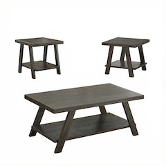 3-Piece Wood Shelf Coffee Table Set in Weathered Espresso Finish with Storage