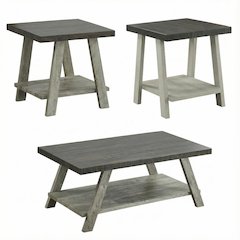 3-Piece Wood Shelf Coffee Table Set Weathered Walnut Gray with Storage