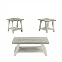 Weathered Gray 3-Piece Wood Shelf Coffee Table Set with Storage