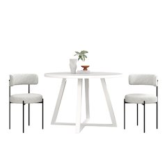 Durban 3-Pc Round Dining Set, Trestle Dining Table with 2 Boucle Chairs