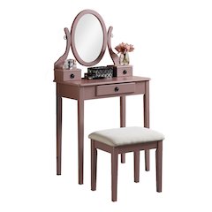 Moniys Wood Makeup Vanity Table and Stool Set, Rose Gold Finish