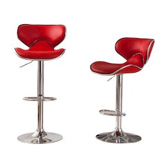 Masaccio Red Leatherette Adjustable Swivel Barstool Chrome Base, Set of 2