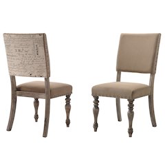Birmingham Script Printed Driftwood Finish Dining Chair with Nail head, Set of 2