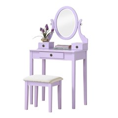 Moniys Wood Makeup Vanity Table and Stool Set, Purple