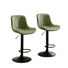 Kovyn Contemporary Adjustable Barstool with Faux Leather Swivel Seats, Set of 2