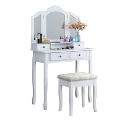 Sanlo White Finish Wood Vanity, Makeup Table and Stool Set