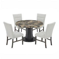 Cavira 5-PC Dining Set, Black and Gold Faux Marble Table with Four Gray Chairs