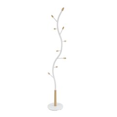 White Metal Oak Standing Coat Rack, Free Standing Hooks, Modern Design