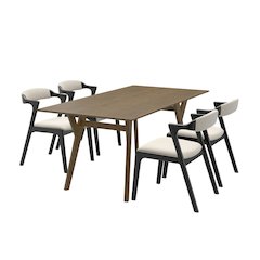 Modern 5-Piece Dining Set, Walnut Finished Dining Table with 4 Black Chairs