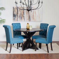 Nylander 5-Pc Dining Set, Cross-Buck Dining Table with 4 Stylish Chairs, Blue