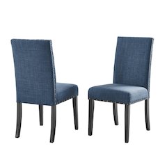Biony Blue Fabric Dining Chairs with Nailhead Trim, Set of 2