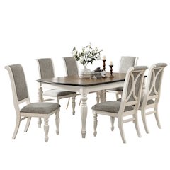 Belleza French Country 7-PC Dining Set in Antique White and Weathered Oak Finish