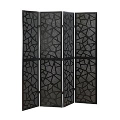 Black 4-Panel MDF Folding Room Divider, Fabric, 70 Inch