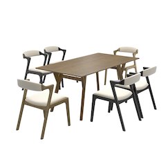Lavin Modern 7-Piece Dining Set, Dining Table with 2 Walnut and 4 Black Chairs