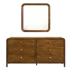 Eldren 6-Drawer Wood Dresser with Mirror, Walnut Finish