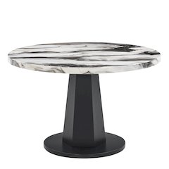 Cavira Modern Faux Marble Dining Table with Wood Pedestal Base, Off-White