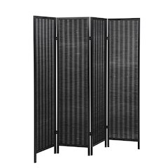 Inkwell 4-Panel Bamboo Room Divider, Folding Screen, Black with Black Frame