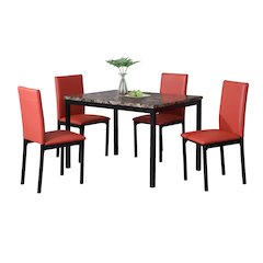 Citico 5-Pc Dinette Set with Laminated Faux Marble Top and 4 Red Chairs