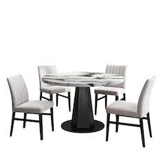 5-Piece Dining Set, Off-White Faux Marble Dining Table with Four Chairs, Tan