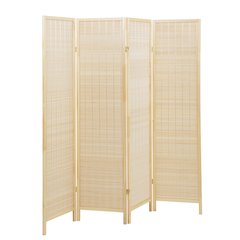 Inkwell 4-Panel Bamboo Room Divider, Folding Screen, Natural with Natural Frame