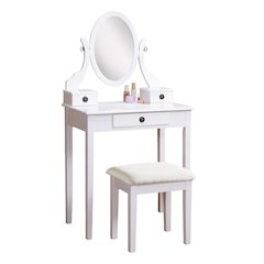 Moniys White Wood Vanity Table and Stool Set
