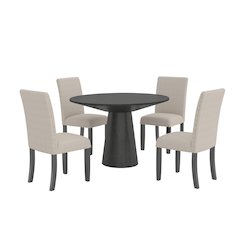 Nuevo 5-Piece Round Dining Set, Pedestal Dining Table with 4 Chairs, Tan