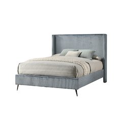 Mavela Wide Wale Corduroy Upholstery Panel Queen Bed, Blue