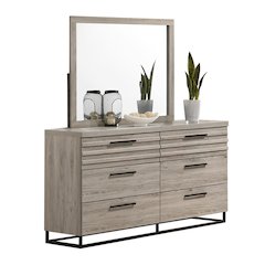 Alvear Contemporary 6-Drawer Dresser with Mirror, Weathered Gray