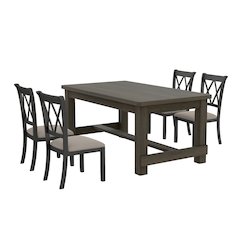 Hensfield 5-Piece Dining Set, Dining Table with 4 Cross-back Chairs, Rich Black
