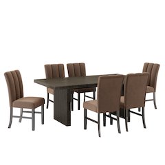 Madison 7-Piece Dining Set, Slat-Fluted Dining Table with 6 Chairs, Chocolate