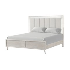 Seluna LED Lighting Panel Bed, Upholstered Headboard, Gray Oak Finish, King