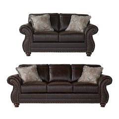 Leinster Faux Leather Upholstered Nailhead Sofa and Loveseat Set in Espresso