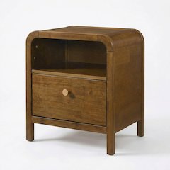 Eldren Wood Nightstand with Solid Rubberwood Frame, Walnut Finish