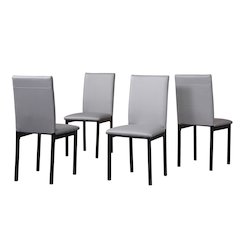 Noyes Faux Leather Seat Metal Frame Gray Dining Chairs , Set of 4