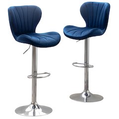 Ellston Upholstered Adjustable Swivel Barstools in Blue, Set of 2