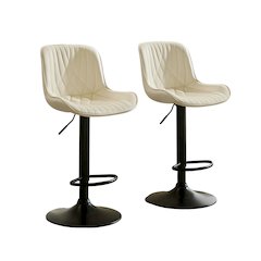 Kovyn Contemporary Adjustable Barstool with Faux Leather Swivel Seats, Set of 2