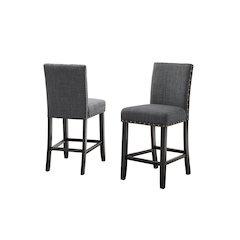 Biony Gray Fabric Counter Height Stools with Nailhead Trim, Set of 2
