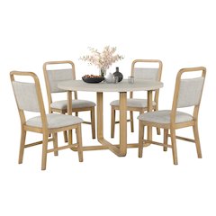 Arden 5-Piece Dining Set, 47" Round Table with 4 Solid Wood Chairs