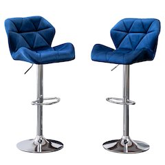 Breni Velvet Diamond Tufted Swivel Adjustable Height Barstool, Set of 2, Blue