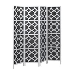 4-Panel Room Divider, Decorative Folding Freestanding Privacy Screen, Silver