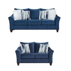 Camero Fabric Pillowback Sofa and Loveseat Set in Navy Blue
