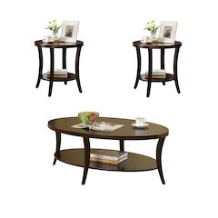 Perth 3-Pc Espresso Oval Coffee Table with End Tables Set