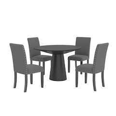 Nuevo 5-Piece Round Dining Set, Pedestal Dining Table with 4 Chairs, Gray