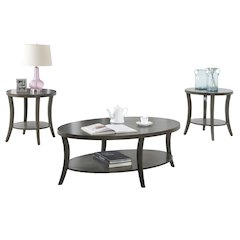 Perth Contemporary Oval Shelf Coffee Table Set, Gray