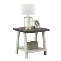 Athens Contemporary Two-Tone Wood Shelf End Table in Weathered Charcoal/Beige