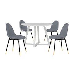 Evatt 5-Piece Round Dining Set, Trestle Round Table with 4 Stylish Chairs, Gray
