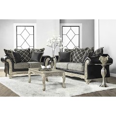 San Marino 2-Tone Fabric Wooden Frame Sofa and Loveseat with 3 Tables Set